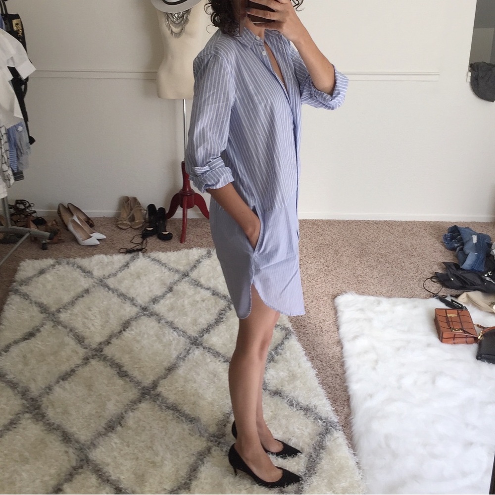Hemisphere Women’s Oxford Striped Shirt Dress with Pockets